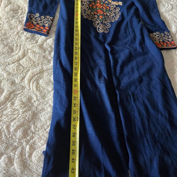 Cashmere Midnight Blue Kashmiri Pheran Tunic w/Aari Embroidary Size L - Picture 8 of 8